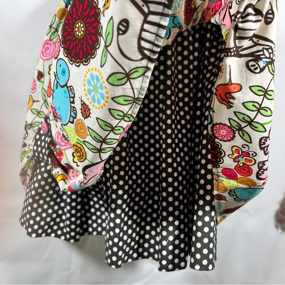 Dress Girls Size 5 Jungle Cotton Print Black White Polka Dots 90” Full Skirt